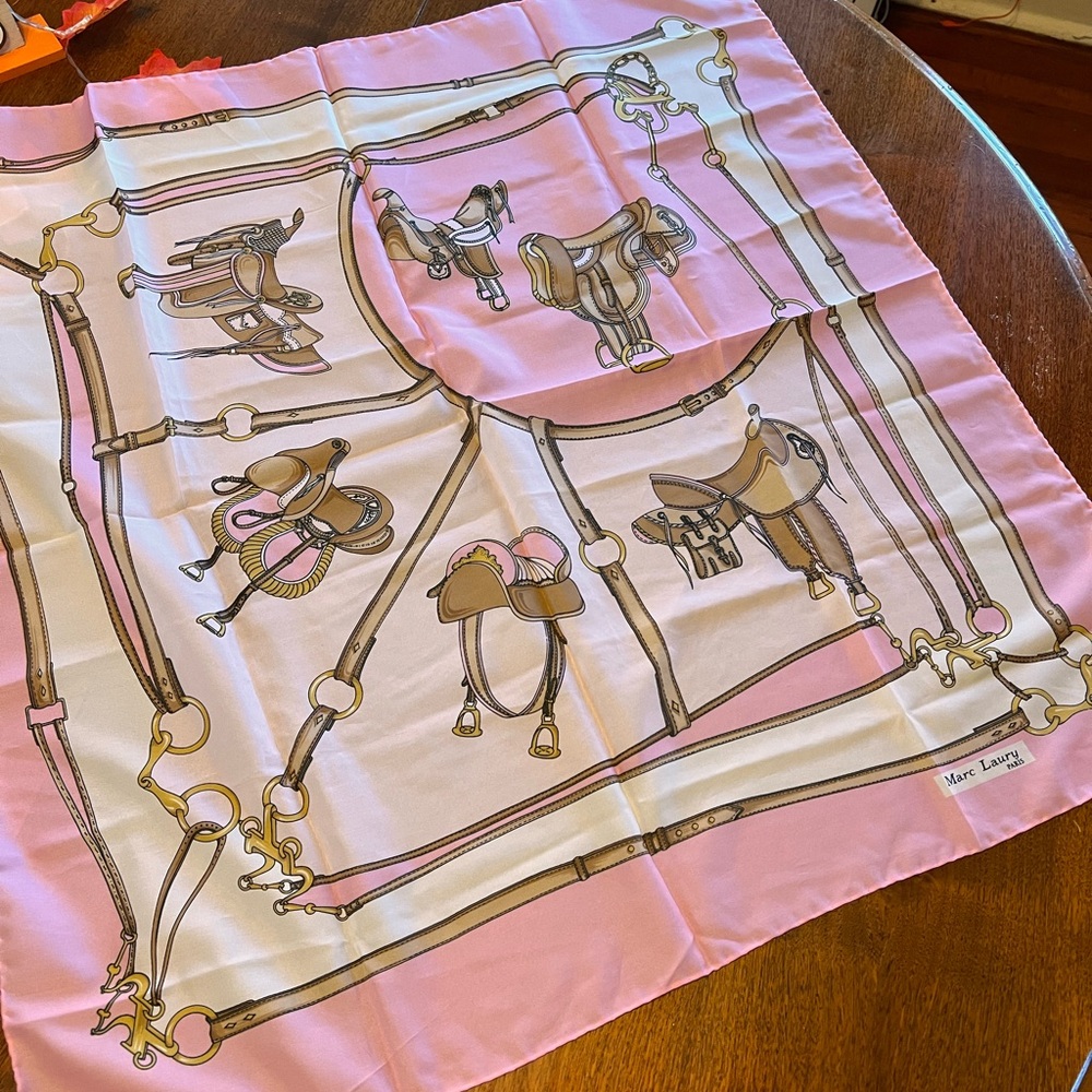 Pink and White Equestrian Print Scarf